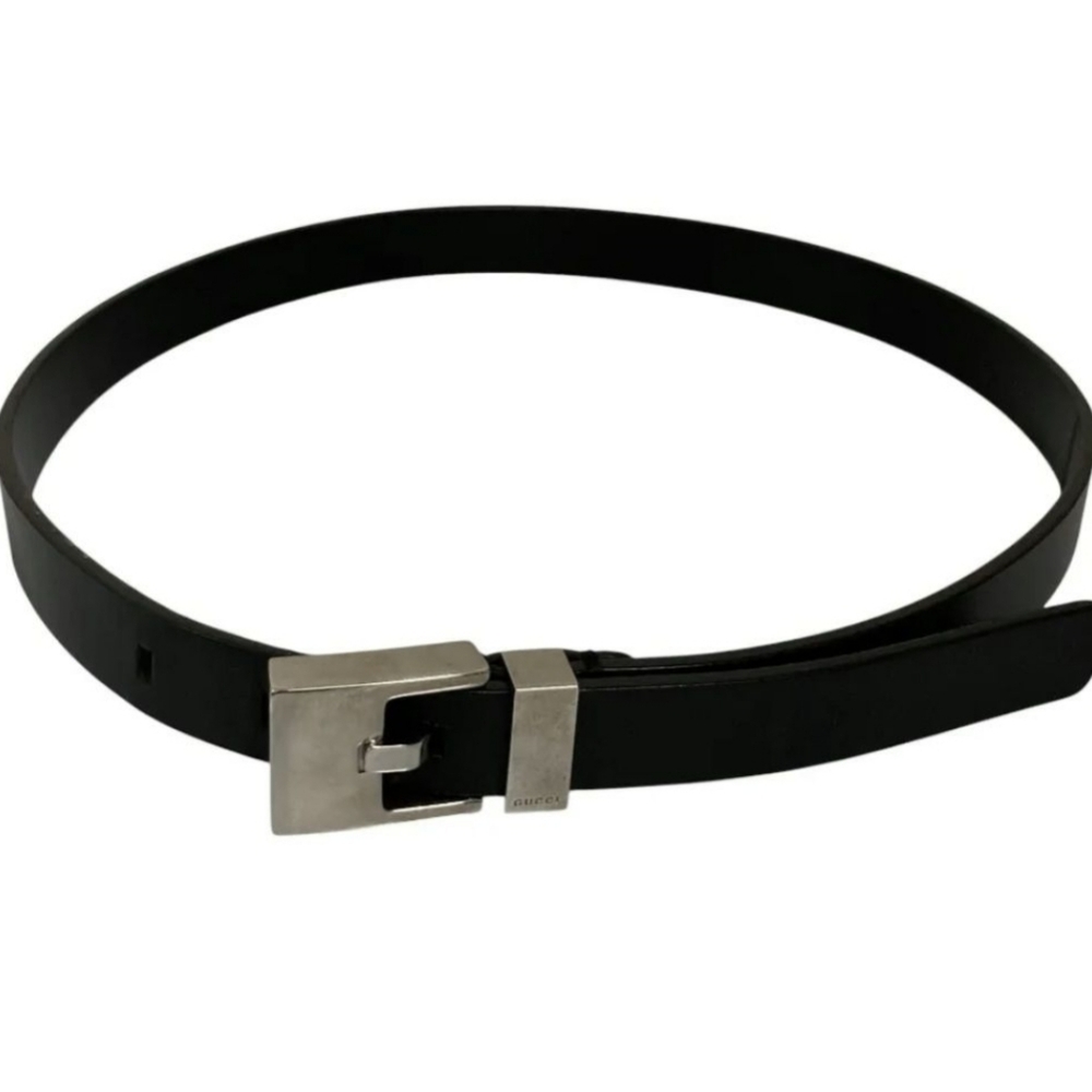 Gucci Black Leather Belt with Silver Accents